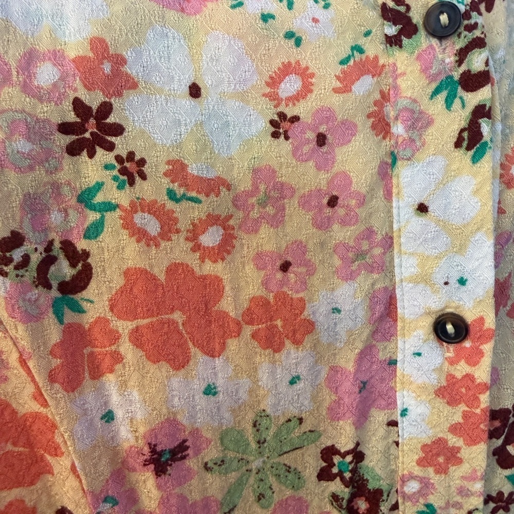Free People Floral Mini Dress in Pink, coral and White on a Yellow Background - Picture 2 of 8